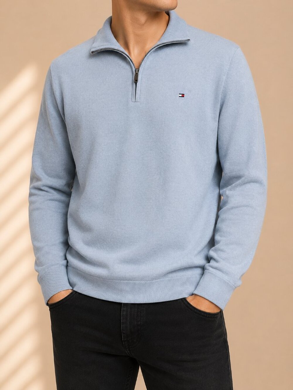 Tommy Hilfiger Quarter Zip Cotton Sweater Light Blue (Men’s‎ L)